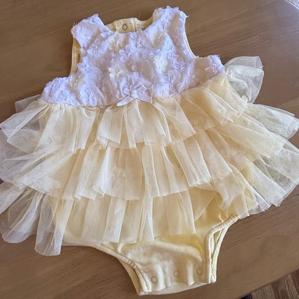 Little Me Yellow Floral Tulle Baby Romper